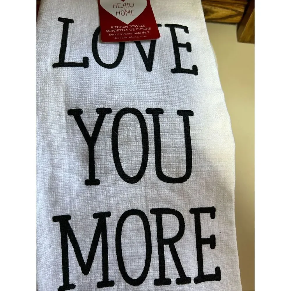 Love You More Love You And Solid Red Set Of 3 Kitchen Towels